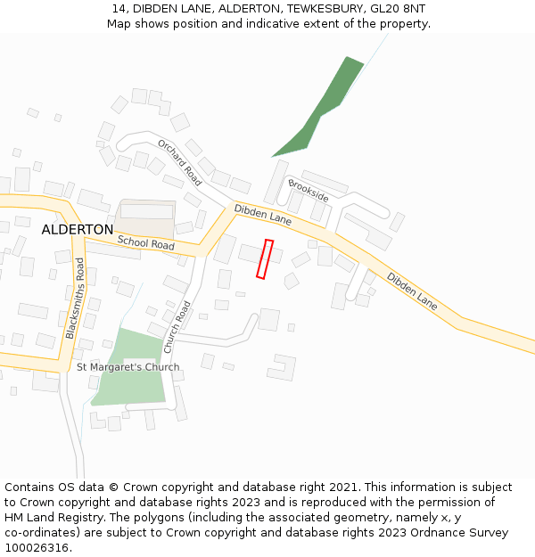 14, DIBDEN LANE, ALDERTON, TEWKESBURY, GL20 8NT: Location map and indicative extent of plot