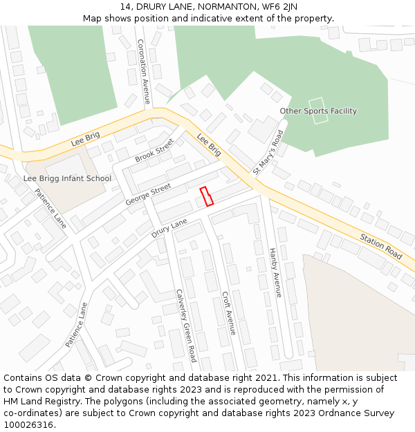 14, DRURY LANE, NORMANTON, WF6 2JN: Location map and indicative extent of plot