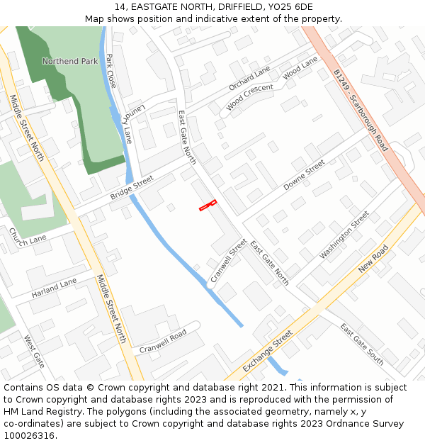 14, EASTGATE NORTH, DRIFFIELD, YO25 6DE: Location map and indicative extent of plot