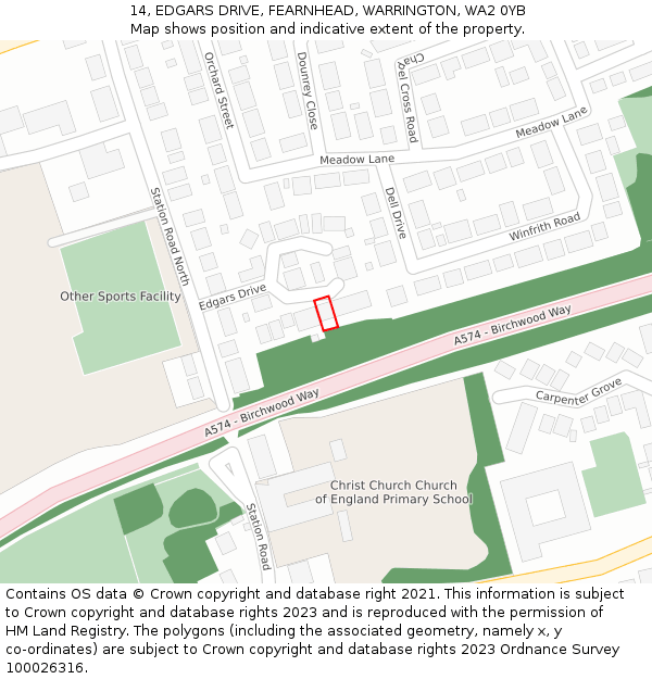 14, EDGARS DRIVE, FEARNHEAD, WARRINGTON, WA2 0YB: Location map and indicative extent of plot