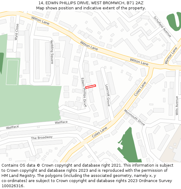 14, EDWIN PHILLIPS DRIVE, WEST BROMWICH, B71 2AZ: Location map and indicative extent of plot