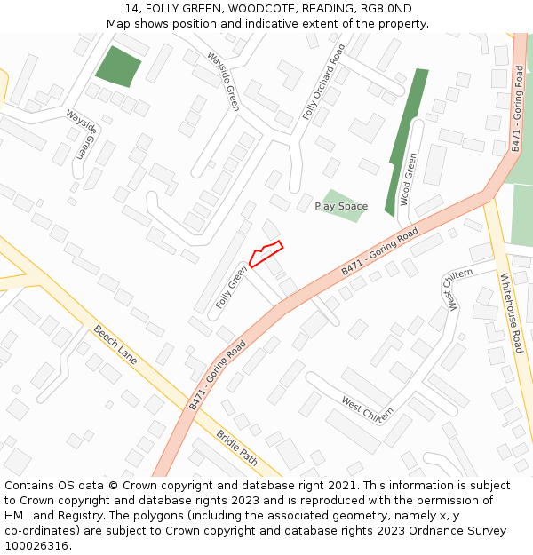 14, FOLLY GREEN, WOODCOTE, READING, RG8 0ND: Location map and indicative extent of plot