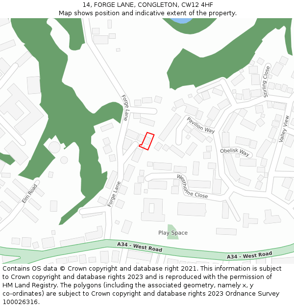 14, FORGE LANE, CONGLETON, CW12 4HF: Location map and indicative extent of plot