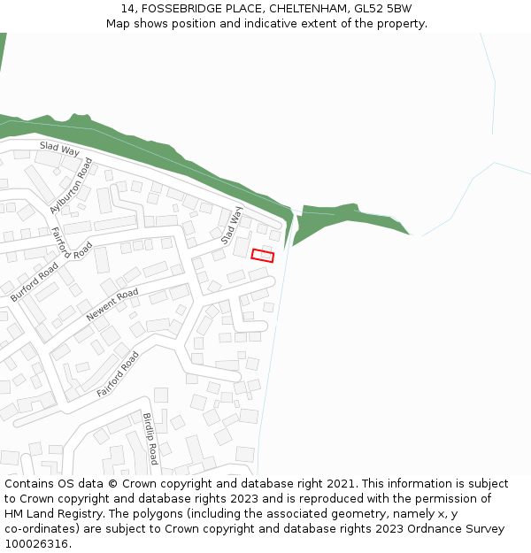 14, FOSSEBRIDGE PLACE, CHELTENHAM, GL52 5BW: Location map and indicative extent of plot