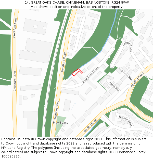 14, GREAT OAKS CHASE, CHINEHAM, BASINGSTOKE, RG24 8WW: Location map and indicative extent of plot