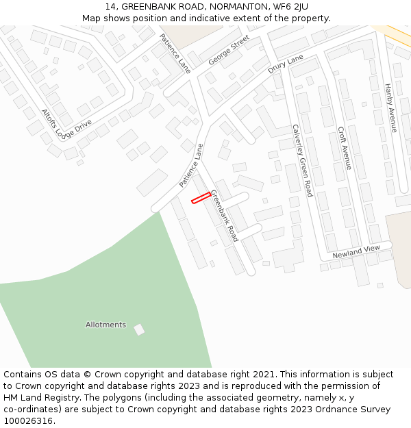 14, GREENBANK ROAD, NORMANTON, WF6 2JU: Location map and indicative extent of plot