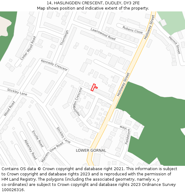 14, HASLINGDEN CRESCENT, DUDLEY, DY3 2FE: Location map and indicative extent of plot