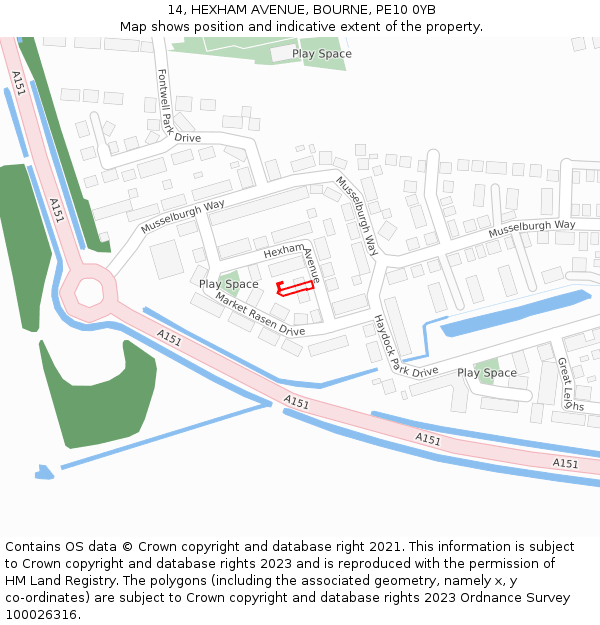 14, HEXHAM AVENUE, BOURNE, PE10 0YB: Location map and indicative extent of plot