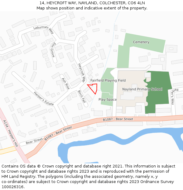 14, HEYCROFT WAY, NAYLAND, COLCHESTER, CO6 4LN: Location map and indicative extent of plot
