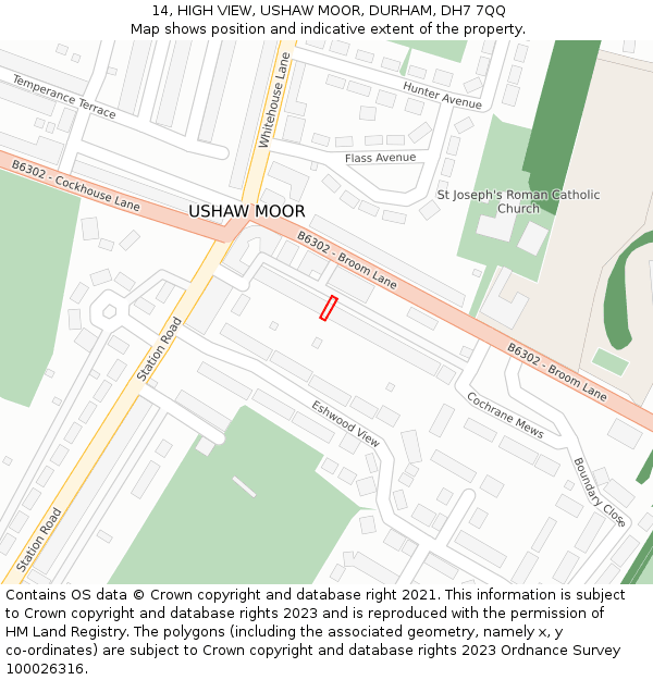 14, HIGH VIEW, USHAW MOOR, DURHAM, DH7 7QQ: Location map and indicative extent of plot