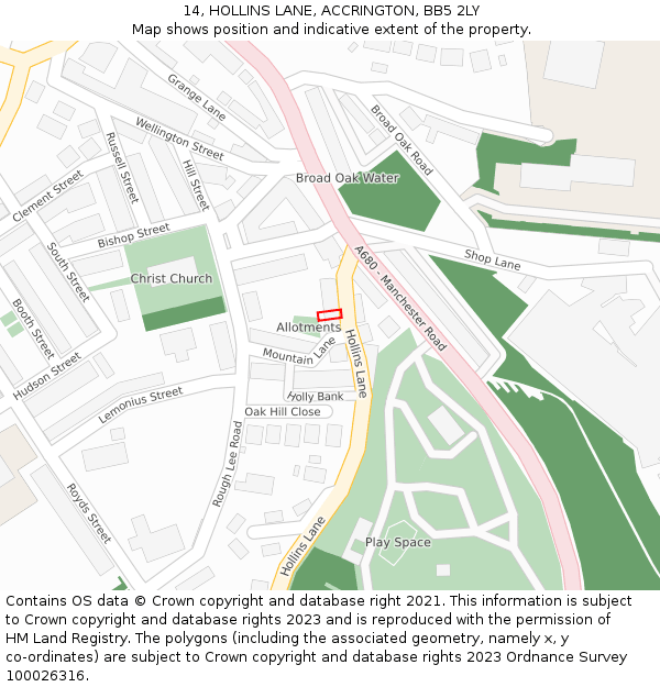 14, HOLLINS LANE, ACCRINGTON, BB5 2LY: Location map and indicative extent of plot