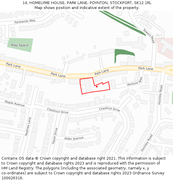 14, HOMELYME HOUSE, PARK LANE, POYNTON, STOCKPORT, SK12 1RL: Location map and indicative extent of plot