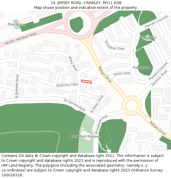 14, JERSEY ROAD, CRAWLEY, RH11 9QB: Location map and indicative extent of plot