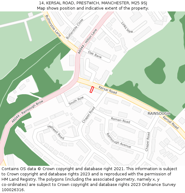 14, KERSAL ROAD, PRESTWICH, MANCHESTER, M25 9SJ: Location map and indicative extent of plot