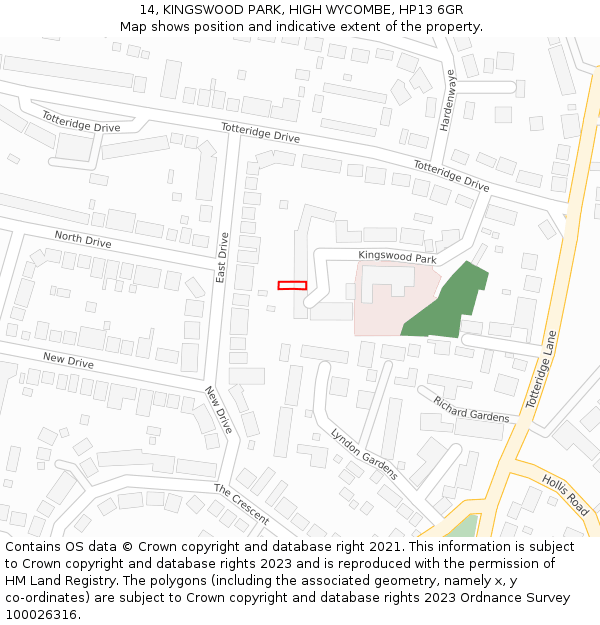 14, KINGSWOOD PARK, HIGH WYCOMBE, HP13 6GR: Location map and indicative extent of plot