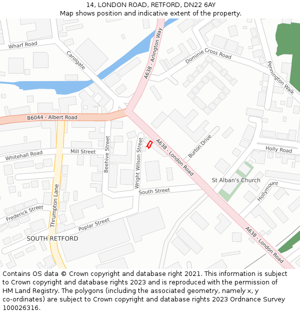 14, LONDON ROAD, RETFORD, DN22 6AY: Location map and indicative extent of plot