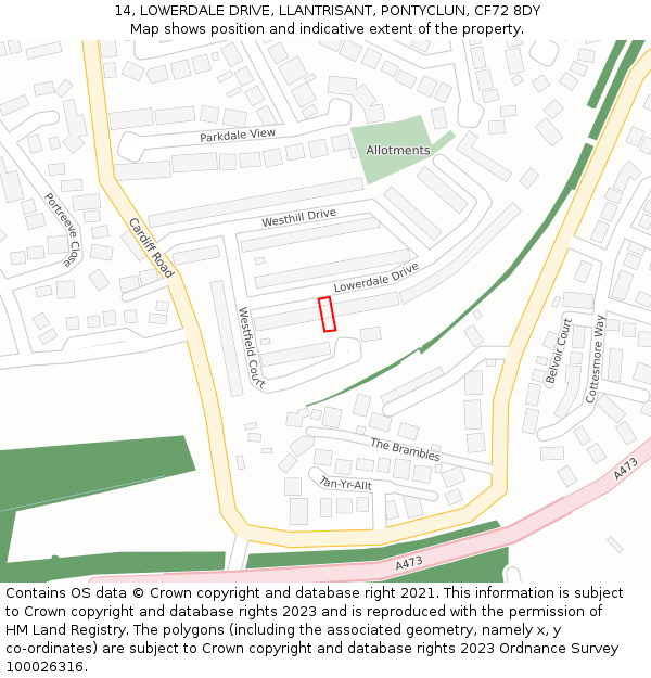 14, LOWERDALE DRIVE, LLANTRISANT, PONTYCLUN, CF72 8DY: Location map and indicative extent of plot