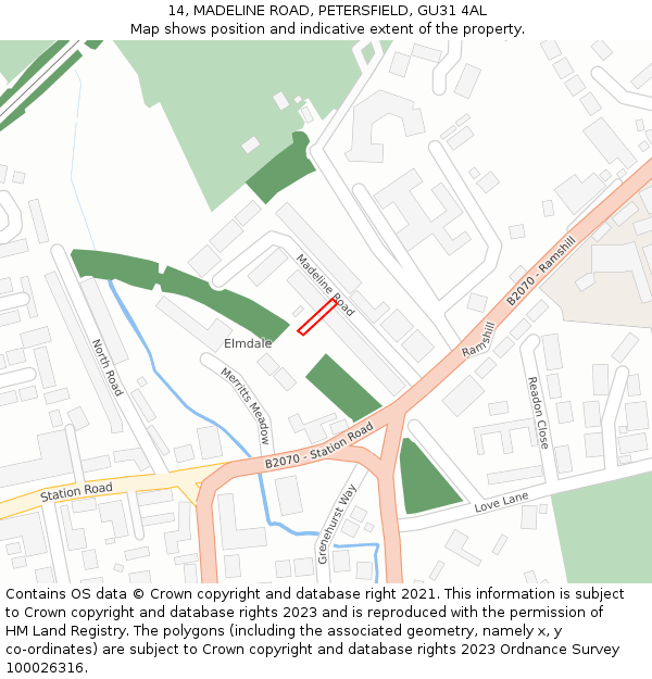 14, MADELINE ROAD, PETERSFIELD, GU31 4AL: Location map and indicative extent of plot