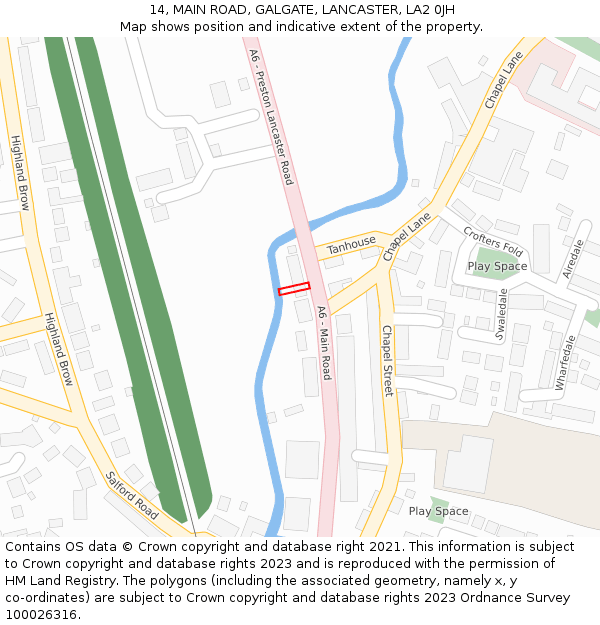 14, MAIN ROAD, GALGATE, LANCASTER, LA2 0JH: Location map and indicative extent of plot