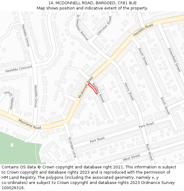 14, MCDONNELL ROAD, BARGOED, CF81 8UE: Location map and indicative extent of plot