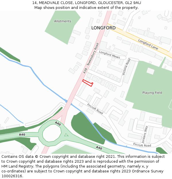14, MEADVALE CLOSE, LONGFORD, GLOUCESTER, GL2 9AU: Location map and indicative extent of plot