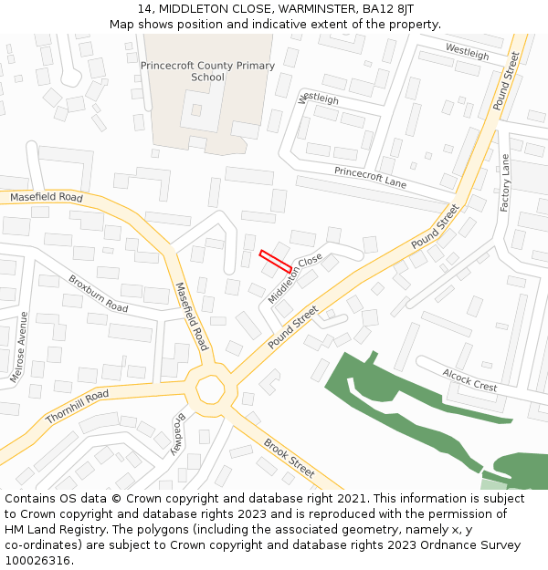 14, MIDDLETON CLOSE, WARMINSTER, BA12 8JT: Location map and indicative extent of plot