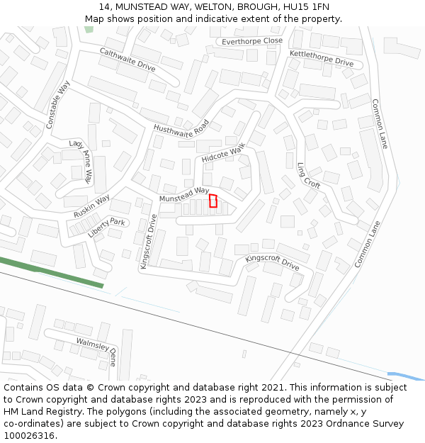 14, MUNSTEAD WAY, WELTON, BROUGH, HU15 1FN: Location map and indicative extent of plot