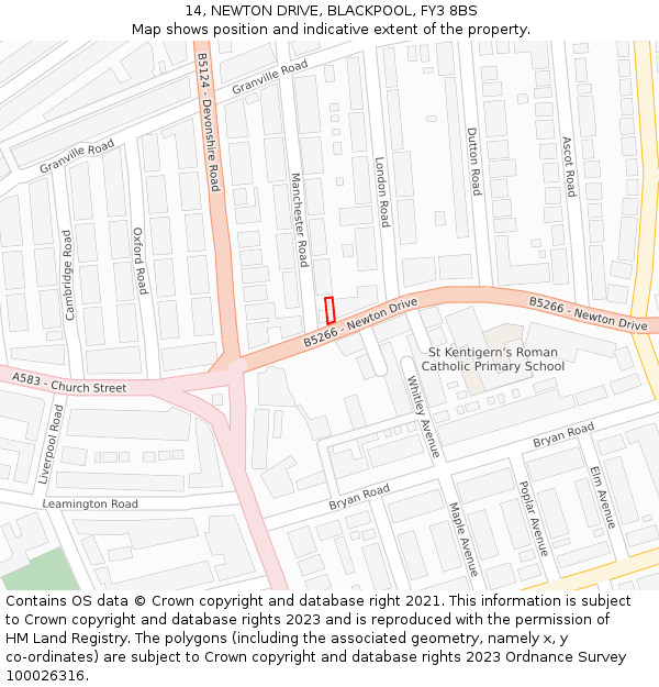 14, NEWTON DRIVE, BLACKPOOL, FY3 8BS: Location map and indicative extent of plot