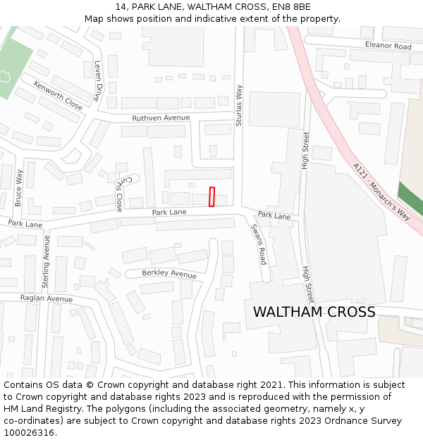 14, PARK LANE, WALTHAM CROSS, EN8 8BE: Location map and indicative extent of plot