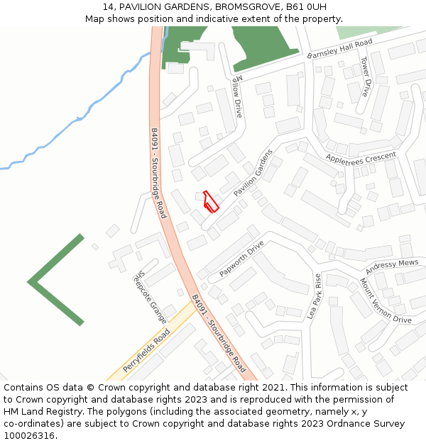 14, PAVILION GARDENS, BROMSGROVE, B61 0UH: Location map and indicative extent of plot