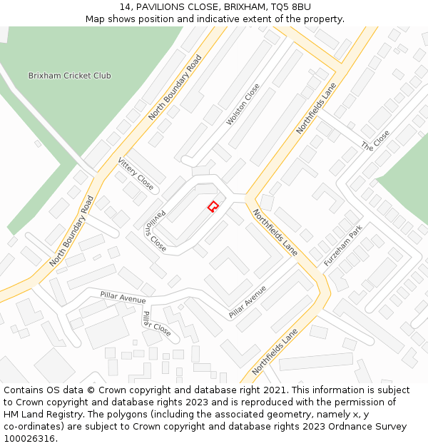 14, PAVILIONS CLOSE, BRIXHAM, TQ5 8BU: Location map and indicative extent of plot