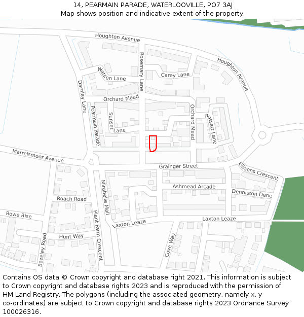 14, PEARMAIN PARADE, WATERLOOVILLE, PO7 3AJ: Location map and indicative extent of plot