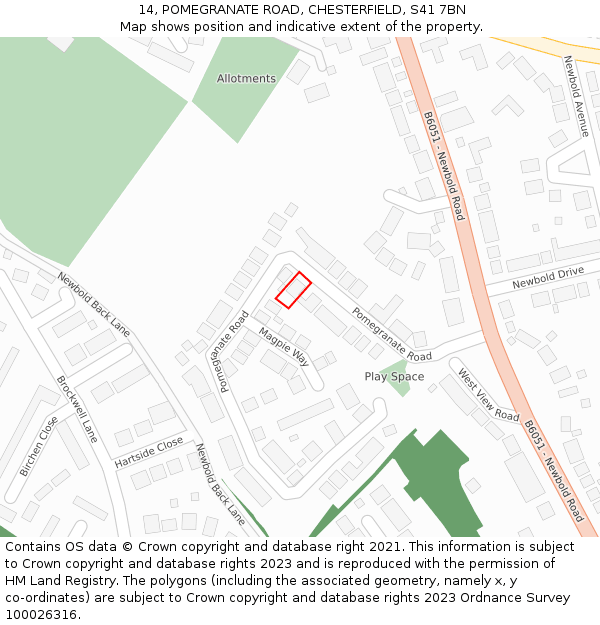 14, POMEGRANATE ROAD, CHESTERFIELD, S41 7BN: Location map and indicative extent of plot