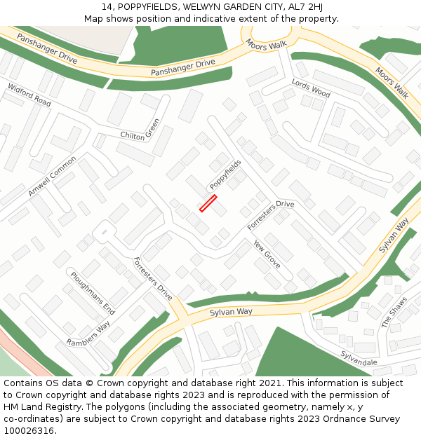 14, POPPYFIELDS, WELWYN GARDEN CITY, AL7 2HJ: Location map and indicative extent of plot