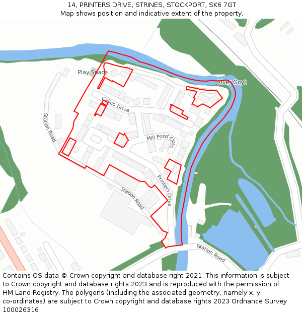 14, PRINTERS DRIVE, STRINES, STOCKPORT, SK6 7GT: Location map and indicative extent of plot