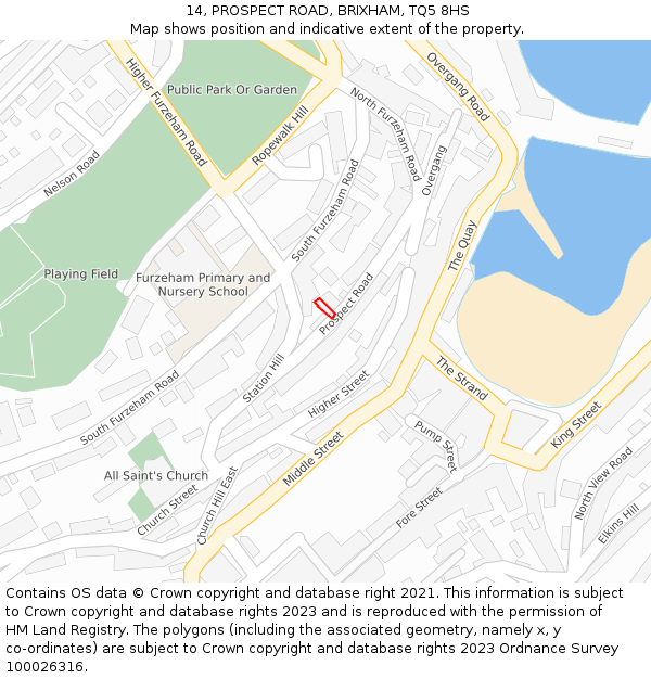 14, PROSPECT ROAD, BRIXHAM, TQ5 8HS: Location map and indicative extent of plot