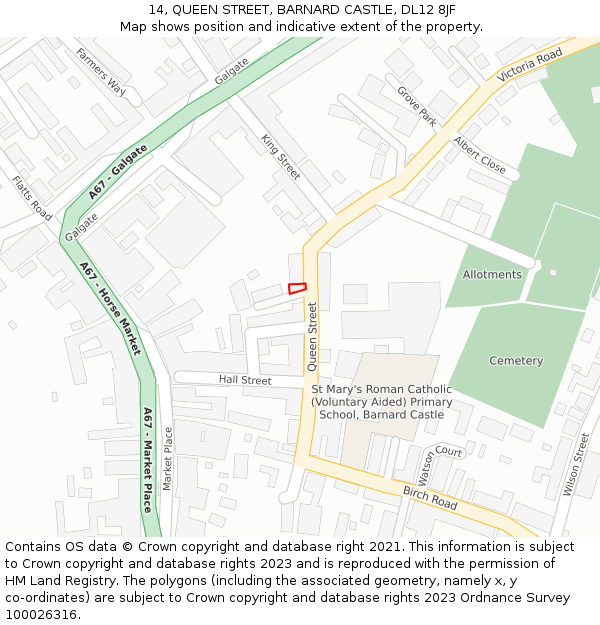 14, QUEEN STREET, BARNARD CASTLE, DL12 8JF: Location map and indicative extent of plot