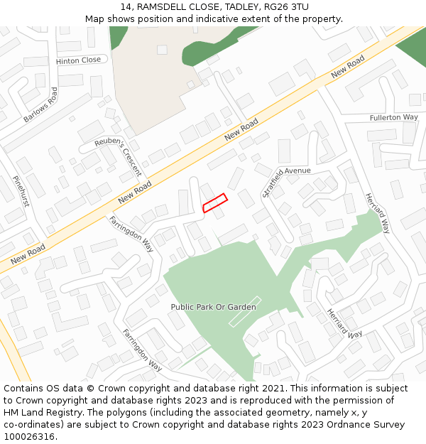 14, RAMSDELL CLOSE, TADLEY, RG26 3TU: Location map and indicative extent of plot