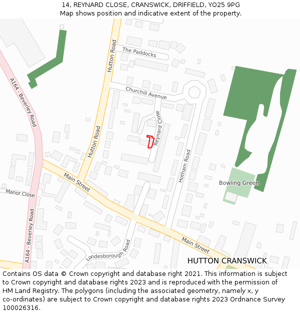 14, REYNARD CLOSE, CRANSWICK, DRIFFIELD, YO25 9PG: Location map and indicative extent of plot