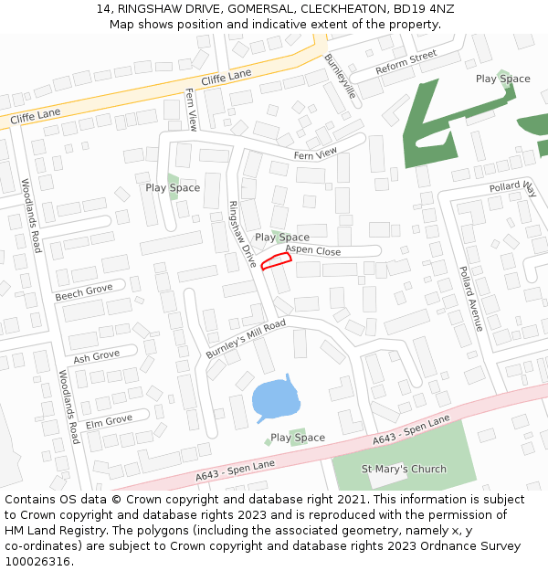 14, RINGSHAW DRIVE, GOMERSAL, CLECKHEATON, BD19 4NZ: Location map and indicative extent of plot