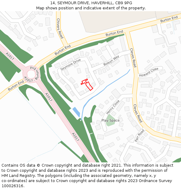 14, SEYMOUR DRIVE, HAVERHILL, CB9 9PG: Location map and indicative extent of plot