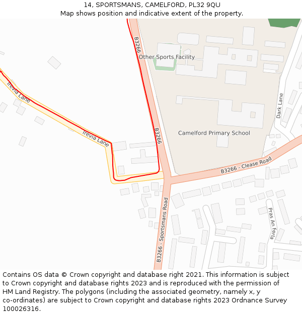 14, SPORTSMANS, CAMELFORD, PL32 9QU: Location map and indicative extent of plot