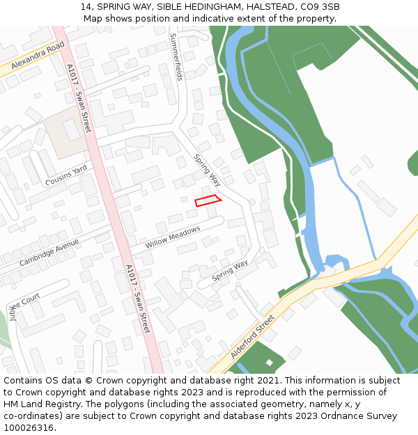 14, SPRING WAY, SIBLE HEDINGHAM, HALSTEAD, CO9 3SB: Location map and indicative extent of plot
