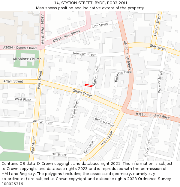 14, STATION STREET, RYDE, PO33 2QH: Location map and indicative extent of plot