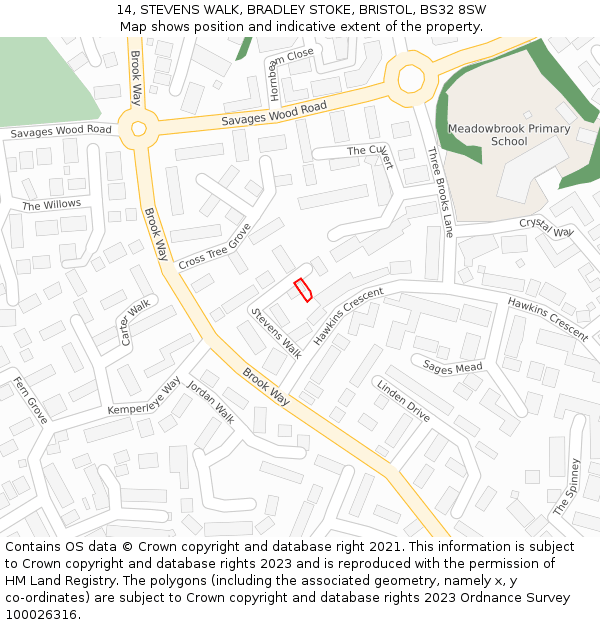 14, STEVENS WALK, BRADLEY STOKE, BRISTOL, BS32 8SW: Location map and indicative extent of plot