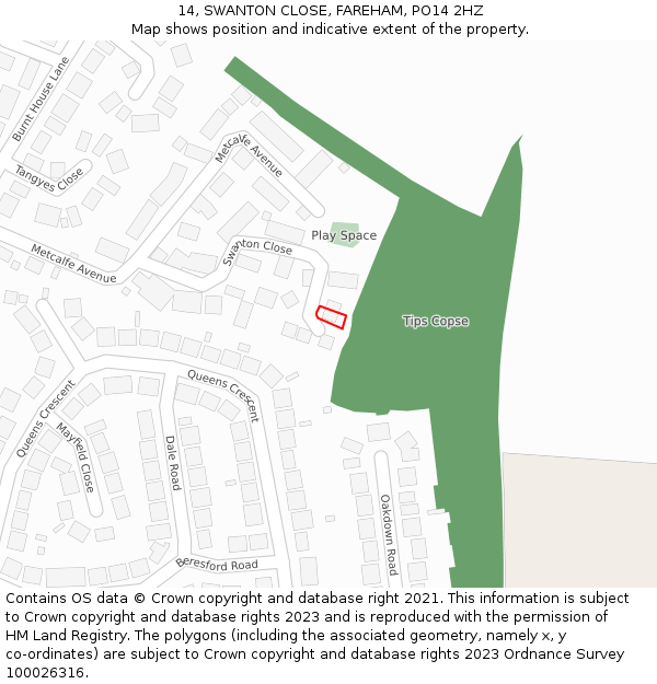 14, SWANTON CLOSE, FAREHAM, PO14 2HZ: Location map and indicative extent of plot