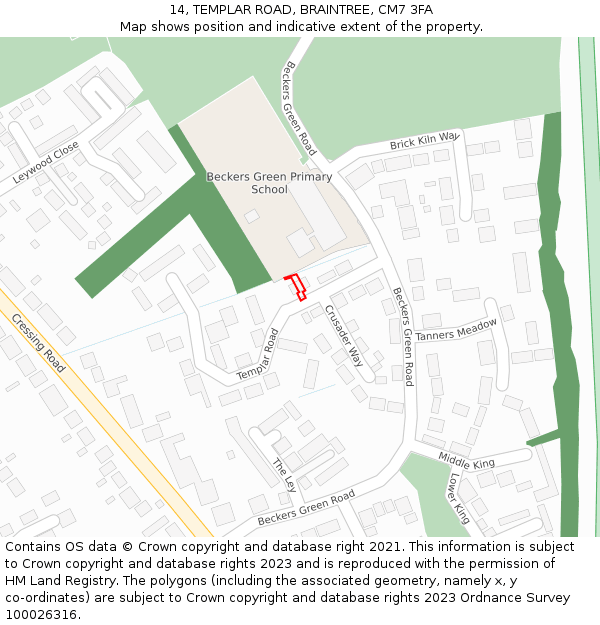 14, TEMPLAR ROAD, BRAINTREE, CM7 3FA: Location map and indicative extent of plot