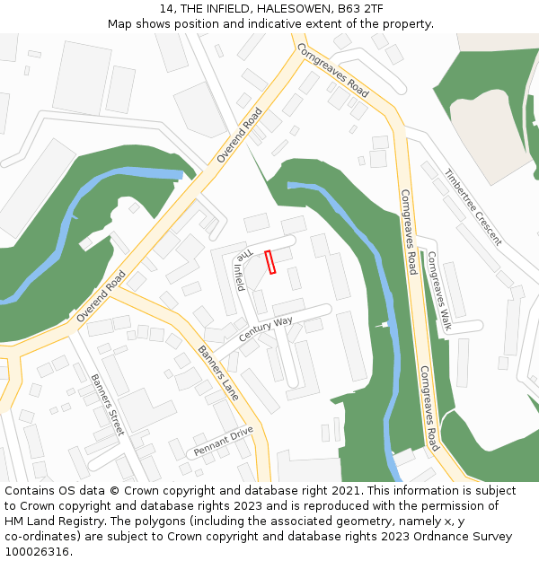14, THE INFIELD, HALESOWEN, B63 2TF: Location map and indicative extent of plot