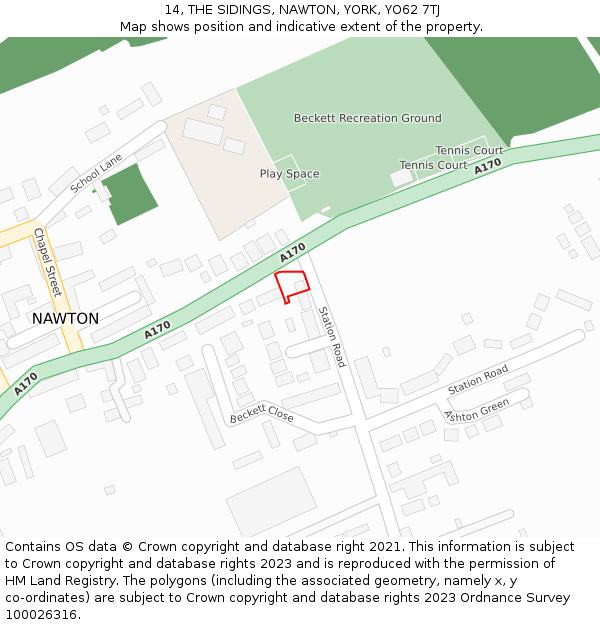 14, THE SIDINGS, NAWTON, YORK, YO62 7TJ: Location map and indicative extent of plot