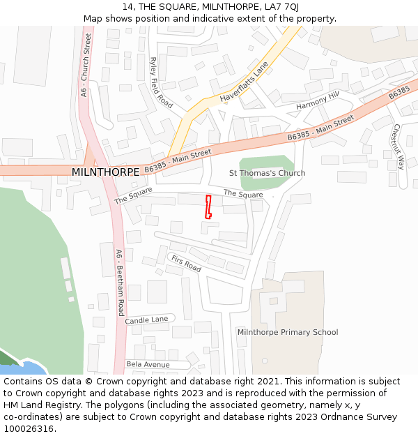 14, THE SQUARE, MILNTHORPE, LA7 7QJ: Location map and indicative extent of plot